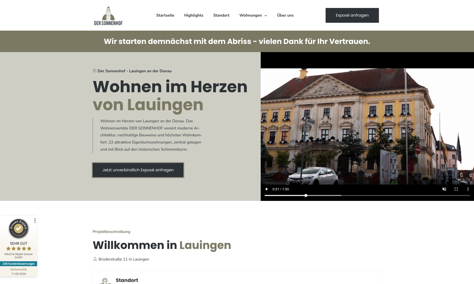 Der Sonnenhof Lauingen Webseite